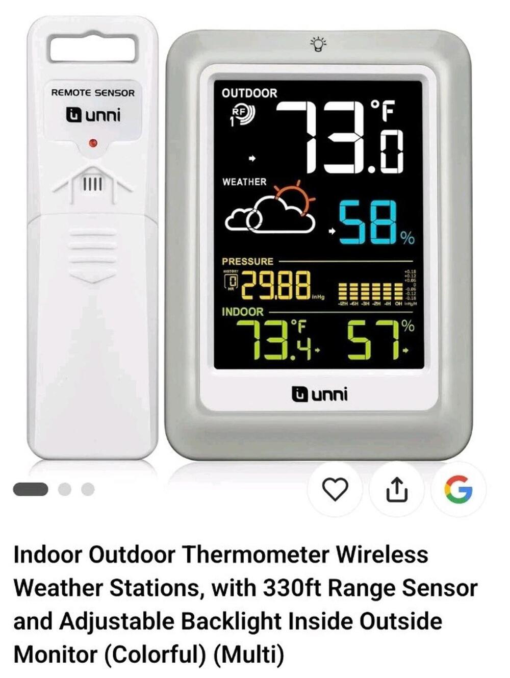 Wireless Weather Station with USB Power 330ft Range Indoor Outdoor Monitor